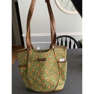 New Longaberger Homestead Green Fabric Double Strap Handbag Purse